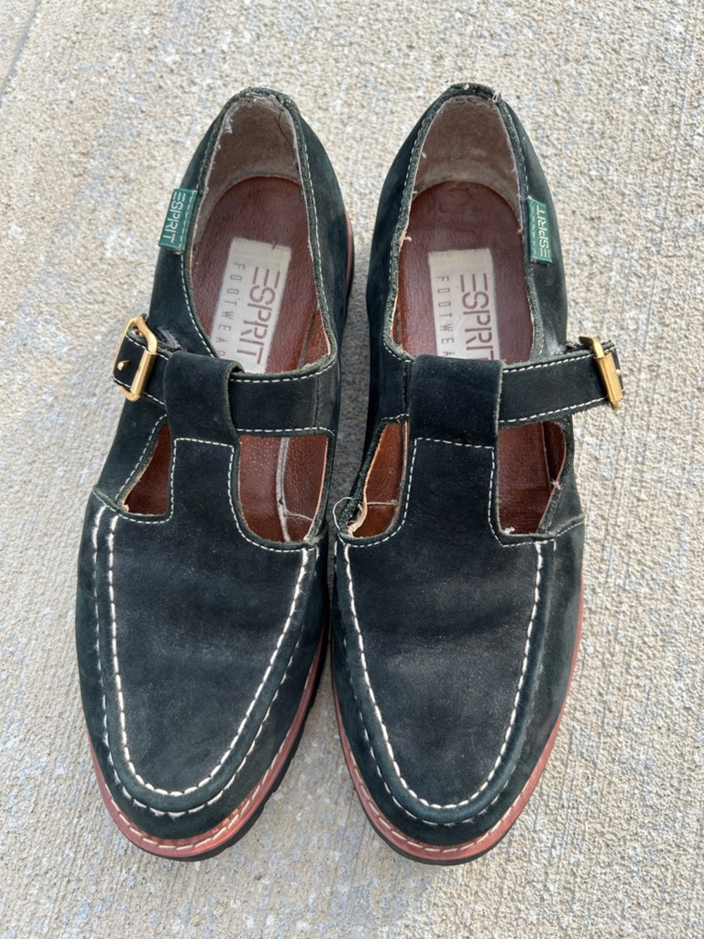 Esprit Trooper Leather T Strap Lug Sole Shoes Women’s 9.5 Chunky Mary Jane